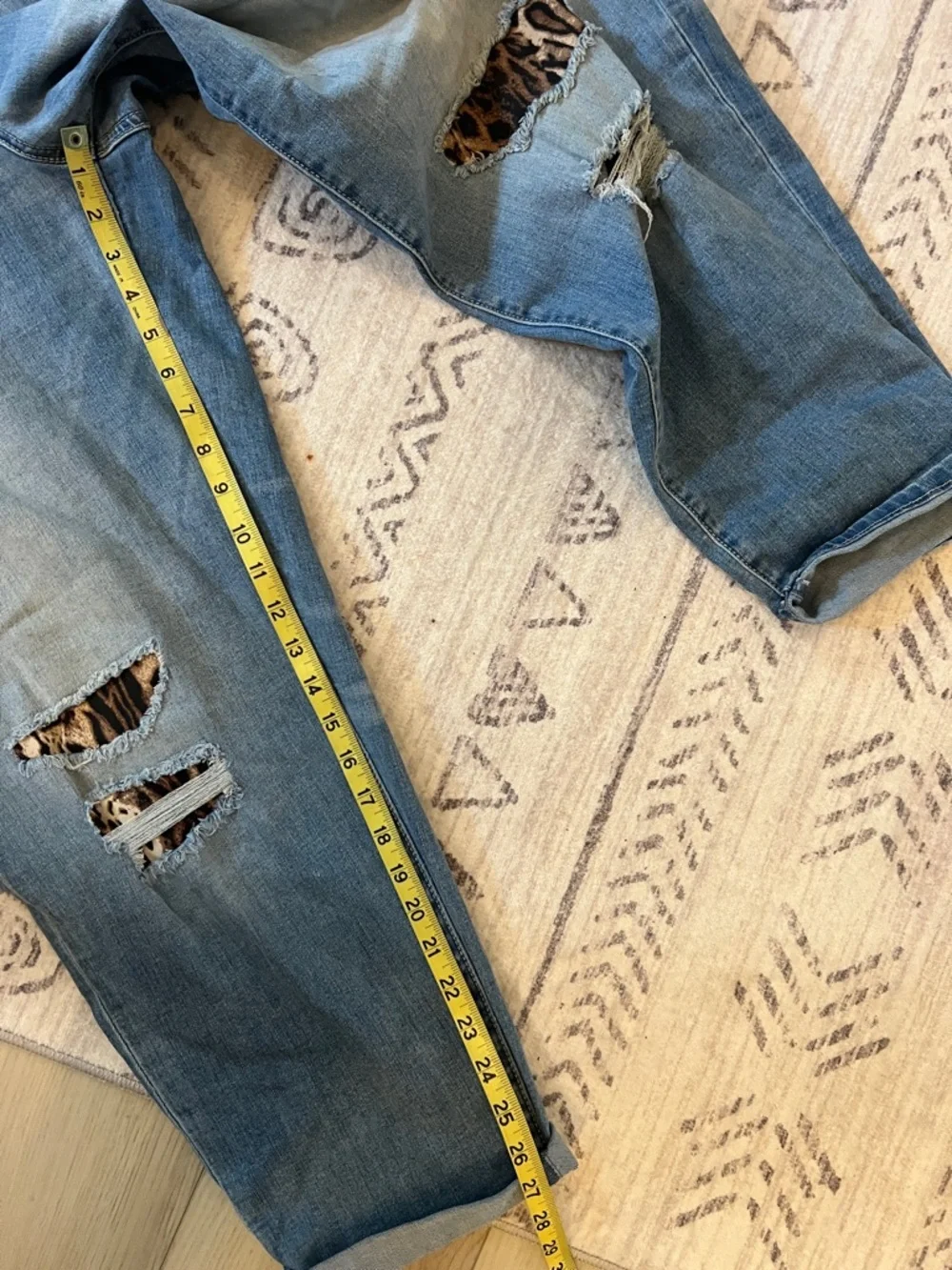 Light Blue Distressed Women's Jeans with Leopard Patch Detail - Picture 7 of 9